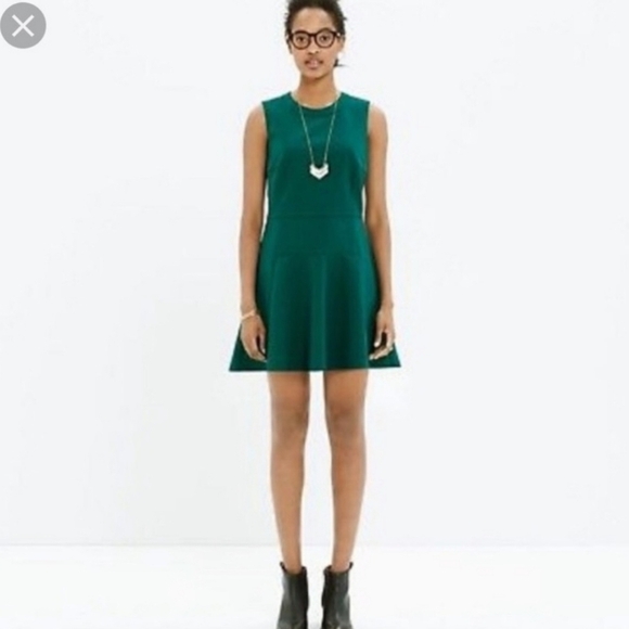 Madewell Anywhere Skater Dress Women Emerald Fit & Flare Back Zip Lined, size 8 - Picture 2 of 11